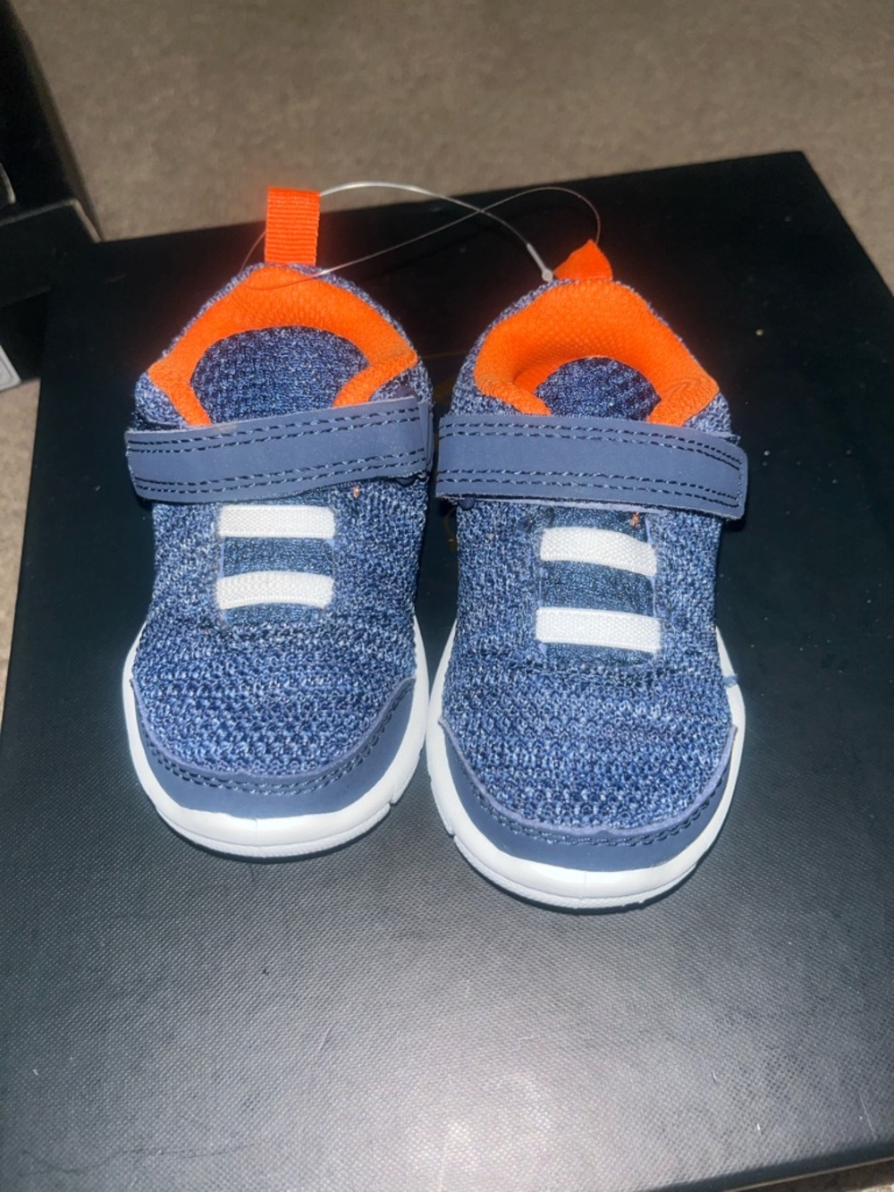 Navy and Orange Knit Kids' Sneakers with Hook-and-Loop Strap